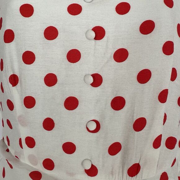 Revolve Endless Rose Puff Sleeve Ruffle Dress White Red Polka Dot Women’s Size M - Picture 4 of 7